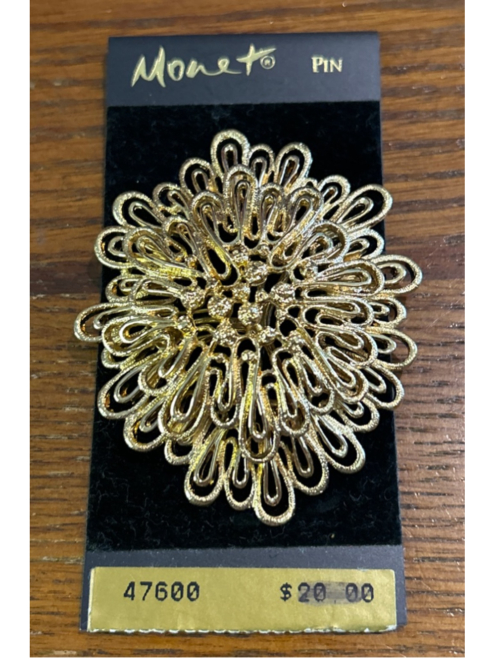 Vintage Brutalist Goldtone Statement Monet Brooch , HTF Large Abstract Modern Co